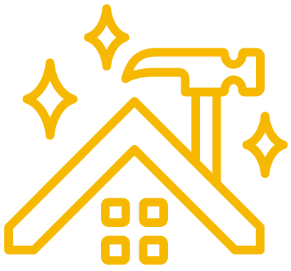 Icon of roof with hammer above it